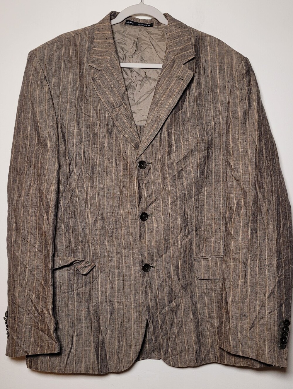 BOCODO Men's  Pinstripe Blazer Jacket Linen Brown Size 56 Preppy Academy 90s
